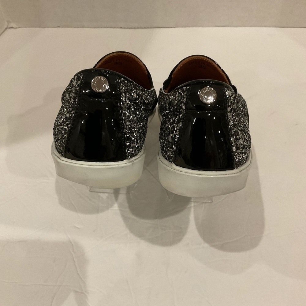 Jimmy Choo Demi Coarse Glitter Slip-Ons Sneakers Black and Silver - Picture 13 of 15
